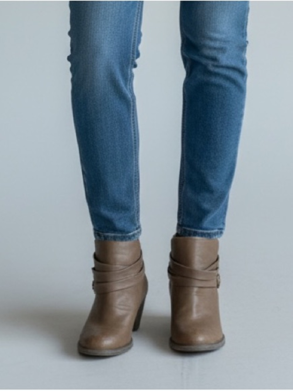 bucco Brown Wrap-Strap Ankle Booties